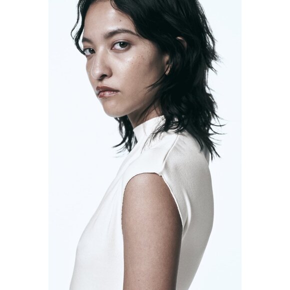 Zara White/Ivory Soft Stretch Midi Dress - Picture 3 of 9